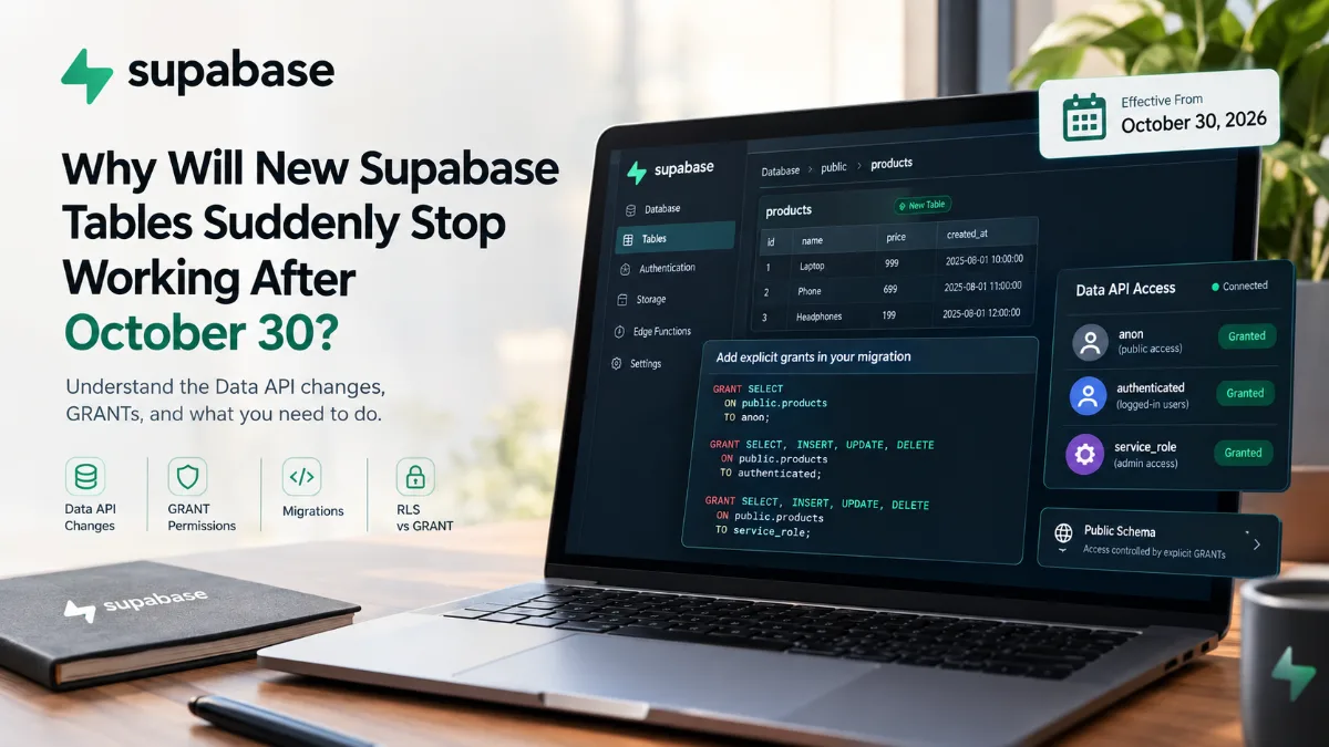 Supabase में 30 अक्टूबर के बाद नई Tables अचानक काम क्यों नहीं करेंगी?